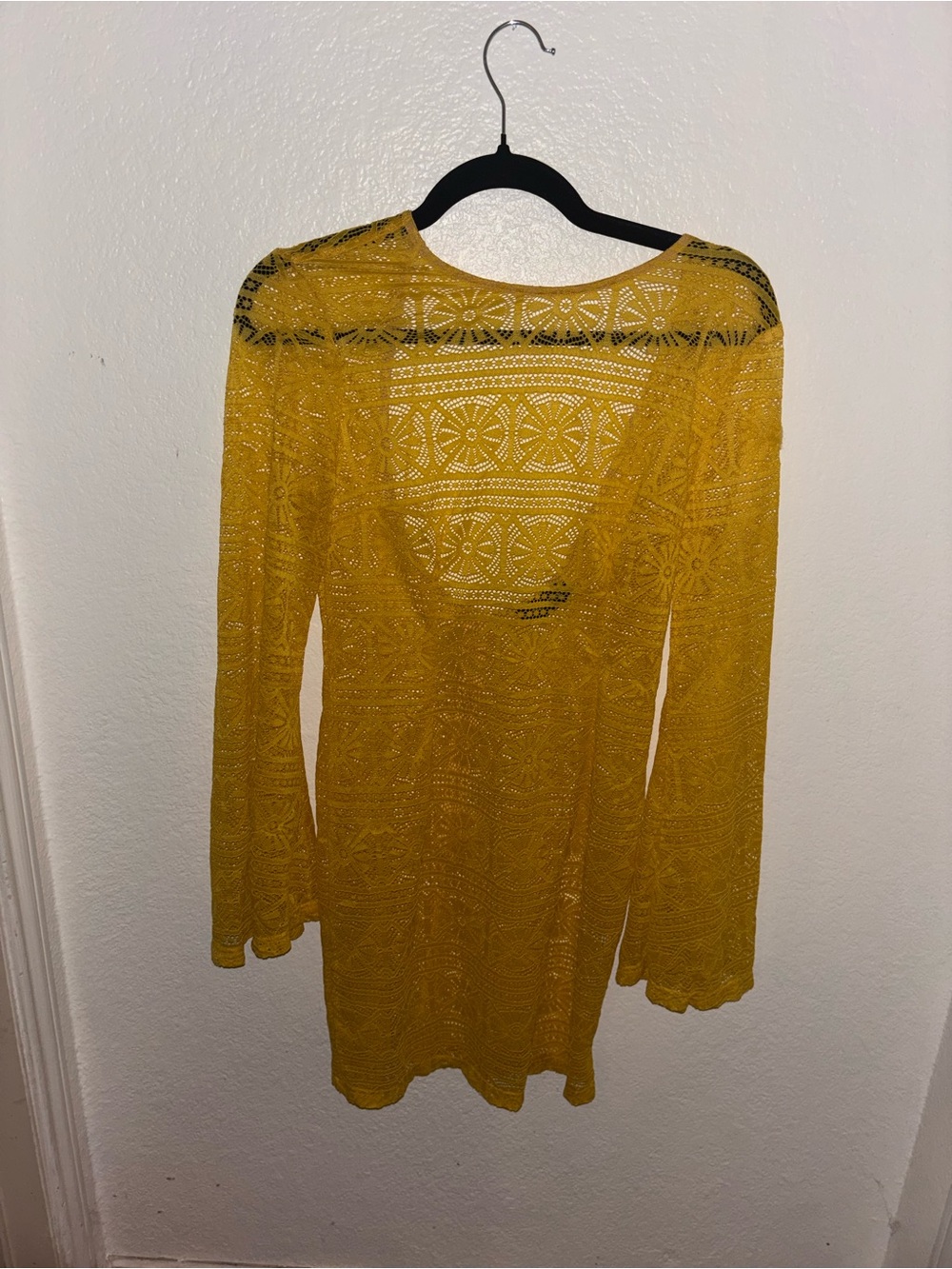 Pretty Little Thing Yellow Crochet Long Sleeve Women's Dress